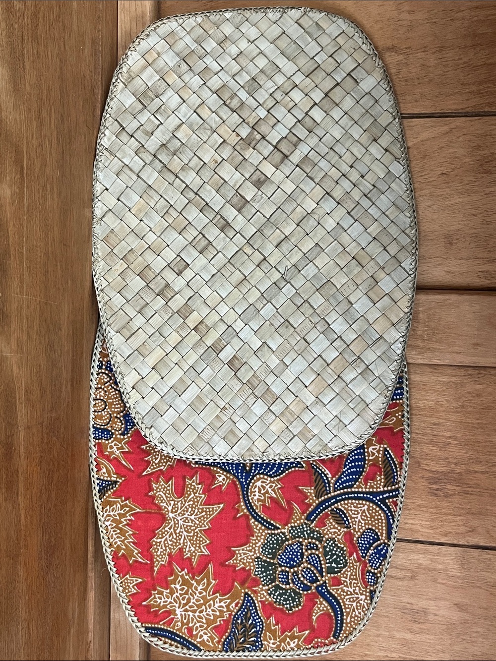 Vintage Indonesian Handwoven Pandan & Batik Placemats, Set of 6. NOS